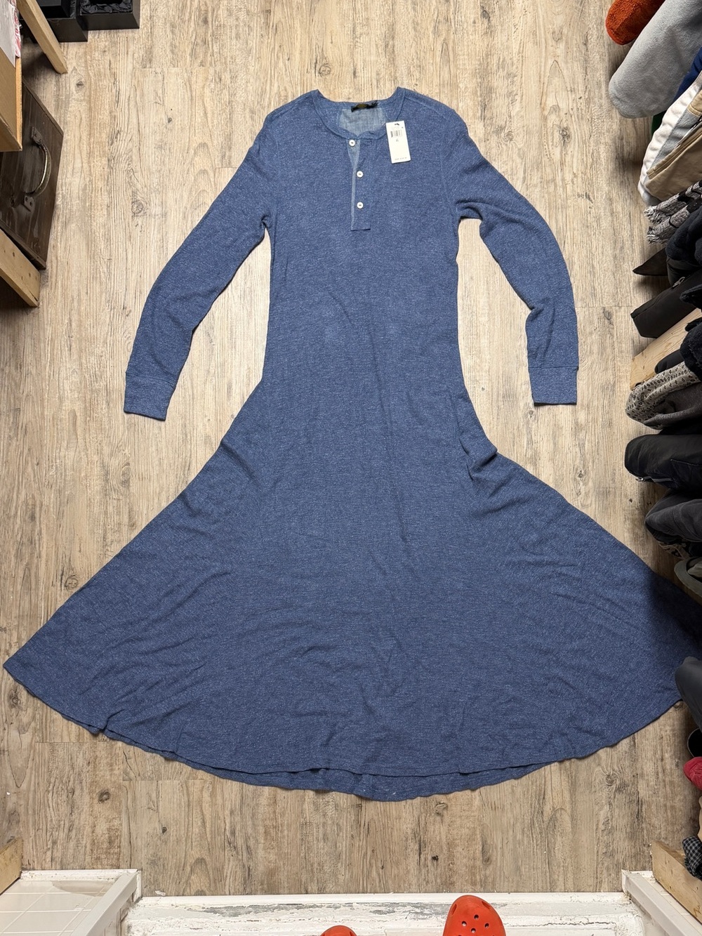 Women's Ralph Lauren Long Sleeve Henley Maxi Dress - Blue NWT Cotton